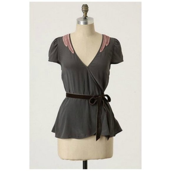 Anthropologie Tops - Anthropologie Floreat Blushing Avian Grey Silk Top